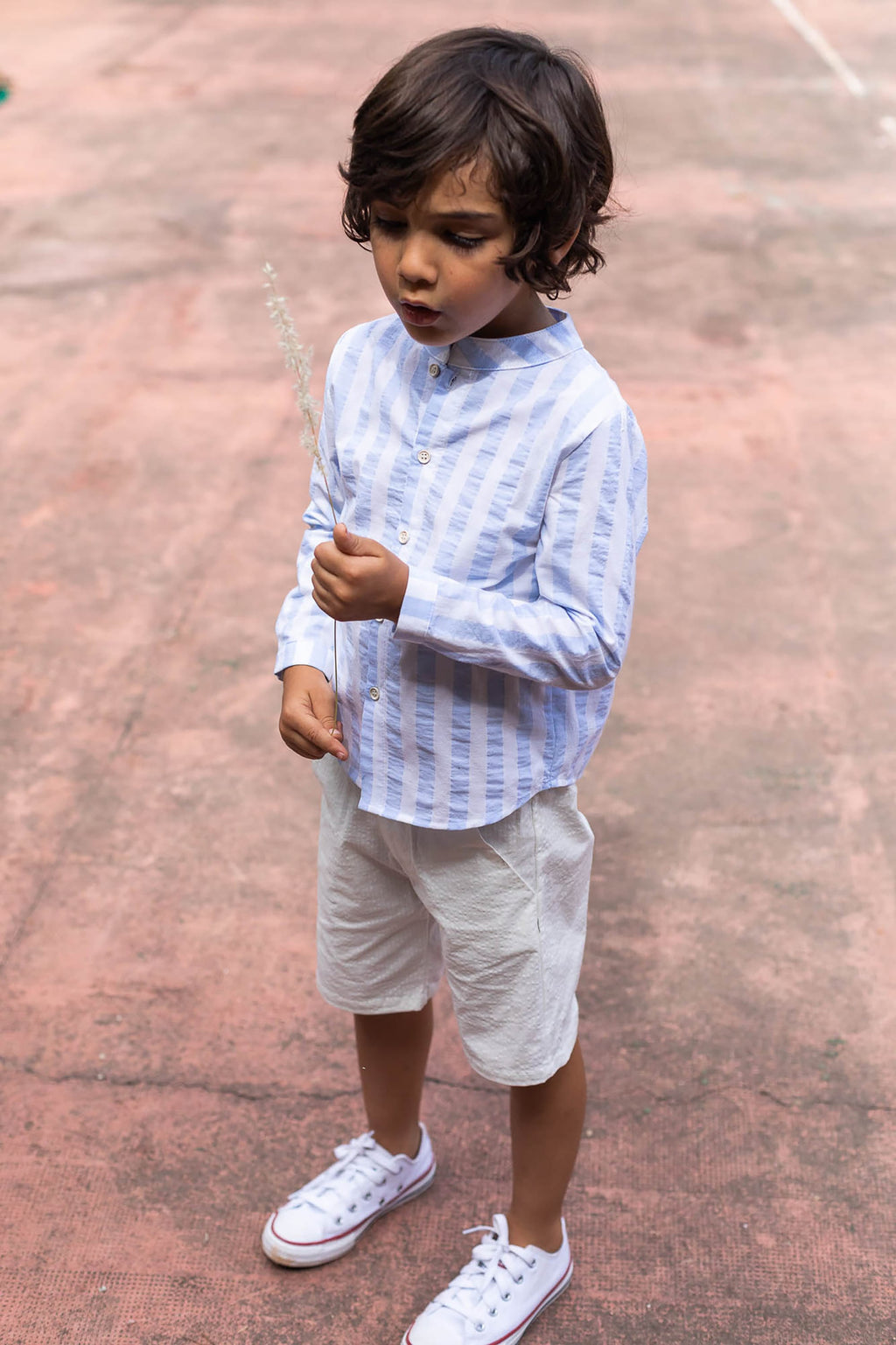 Petit Indi | Pantaloncini in cotone seersucker Naturale