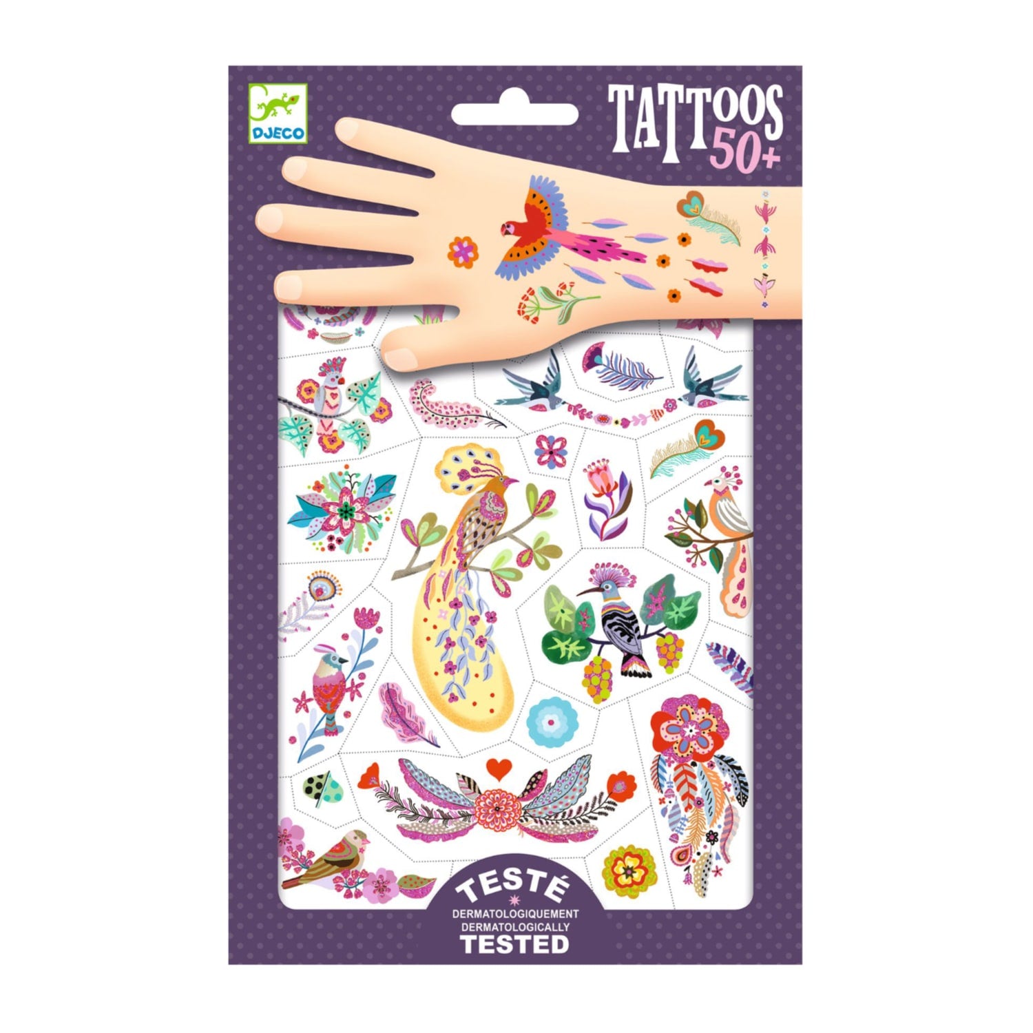 Uccelli e Piume - 50 Tatuaggi Temporanei per bambini | Djeco