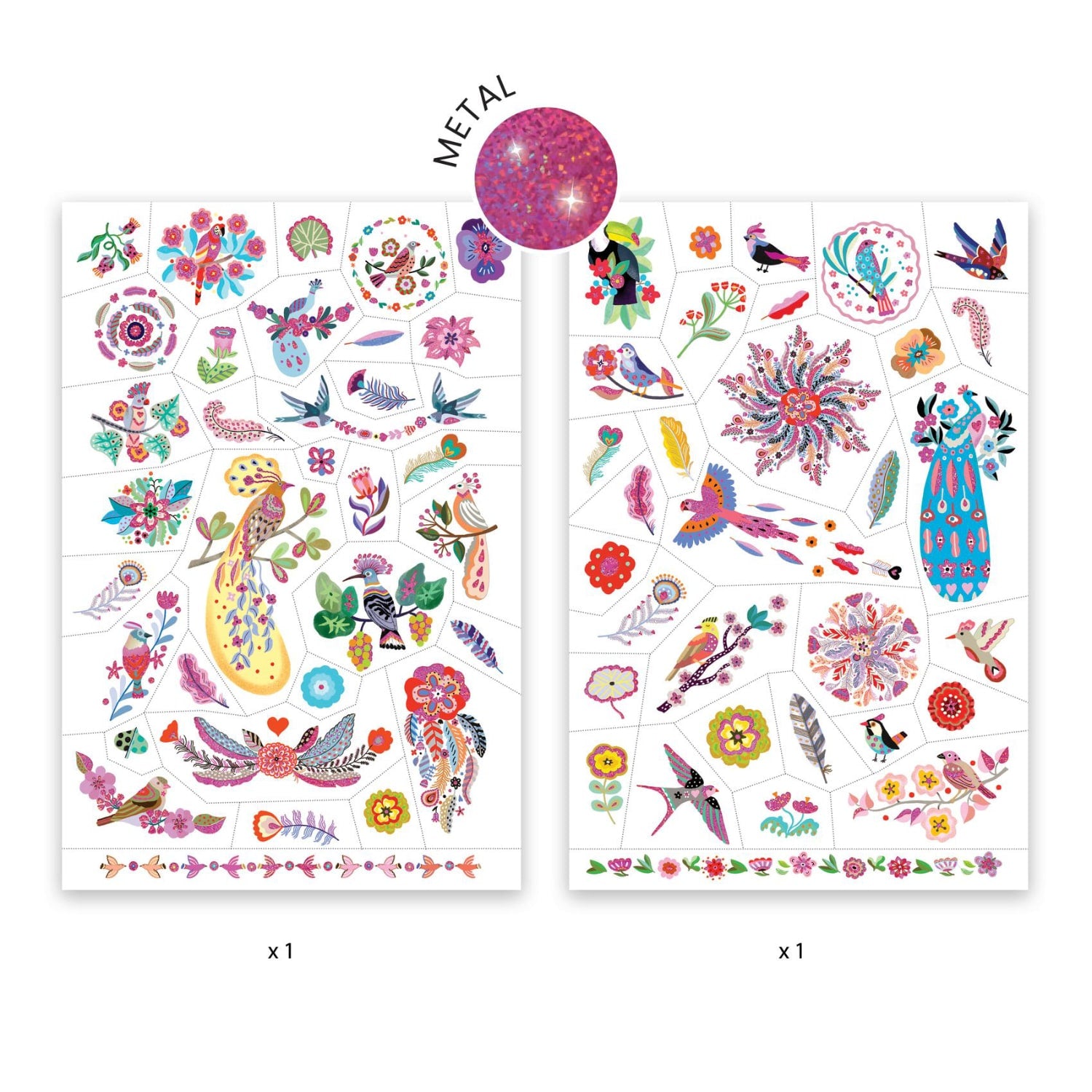 Uccelli e Piume - 50 Tatuaggi Temporanei per bambini | Djeco