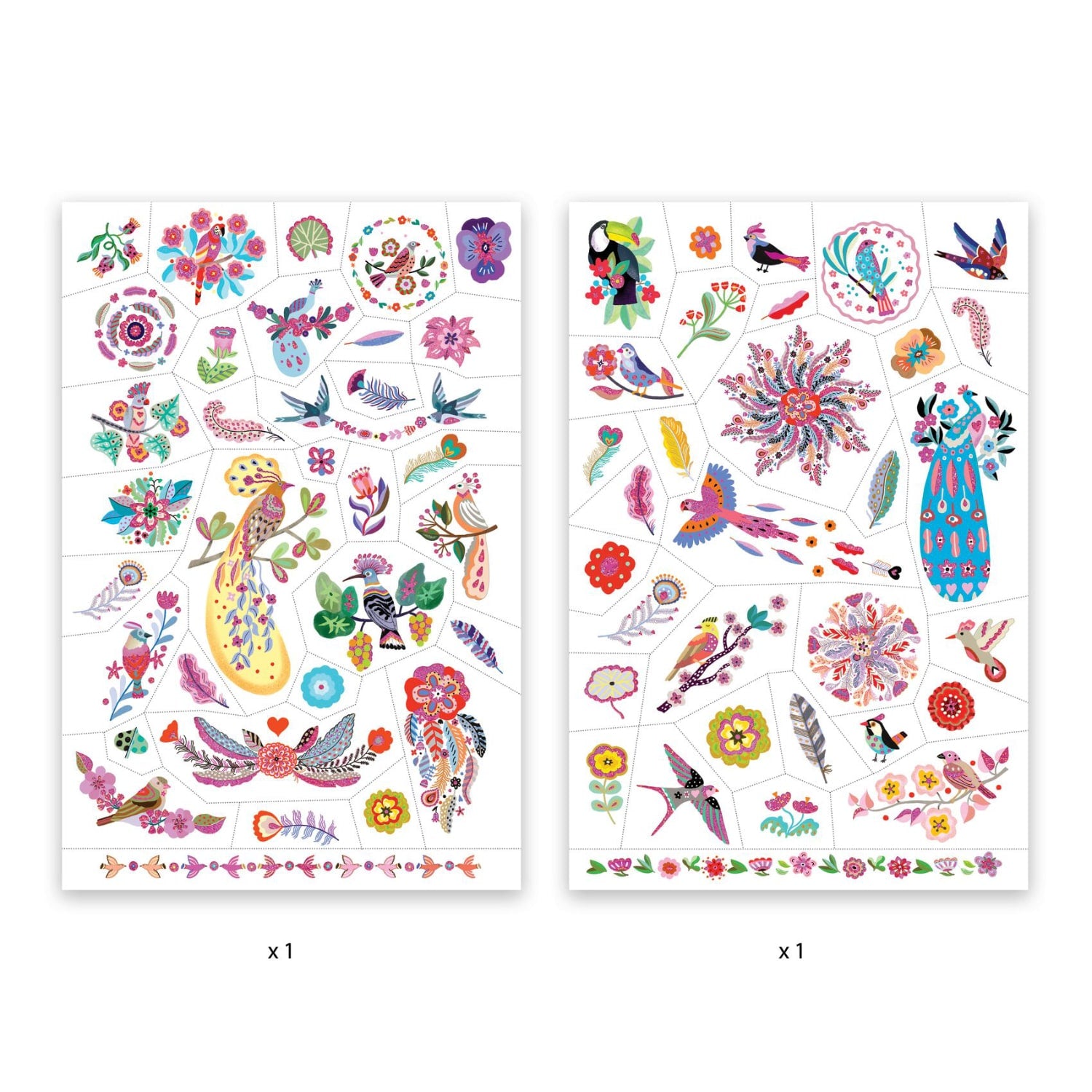 Uccelli e Piume - 50 Tatuaggi Temporanei per bambini | Djeco