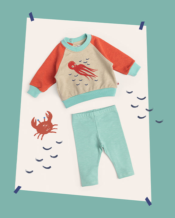 Felpa leggera in cotone tricolore polpo, Hercule