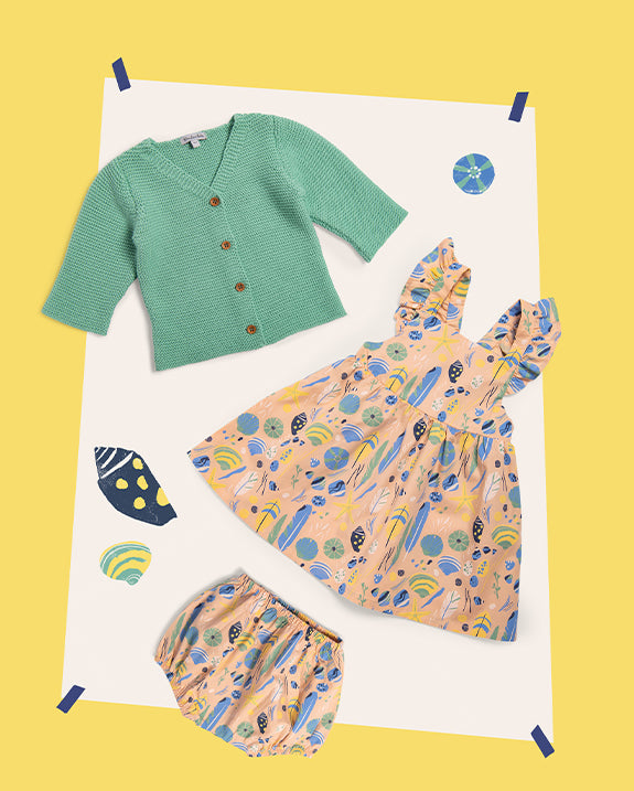 Moulin Roty | Cardigan in maglia cotone bio verde menta, Herbe Bord de mer
